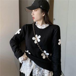 Long-sleeve Lace Top / Floral Print Sweater
