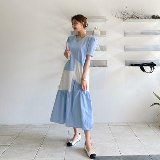 Two-tone Long Ruffle Dress