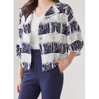 Notch-collar Pattern Blouson Jacket