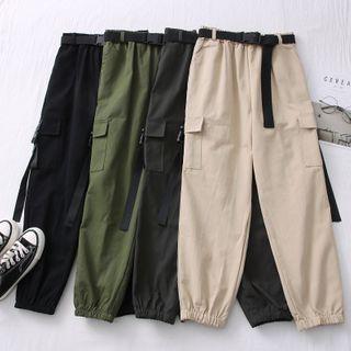 Elastic High-waist Cargo Jogger Pants