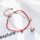 Alloy Pig Red String Layered Bracelet Red & Gold - One Size