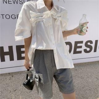 Elbow-sleeve Bow Accent Shirt / Shorts