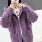 Furry Zip Hooded Knit Jacket