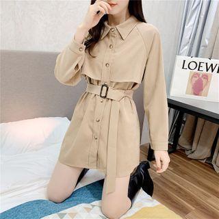 Long-sleeve Buttoned Tie-waist Jacket