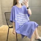 Cutout-back Lettering Elbow-sleeve Midi T-shirt Dress