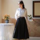 Ruffled Shirt / Midi A-line Skirt / Set