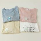 Short-sleeve Lace Trim Flower Applique T-shirt