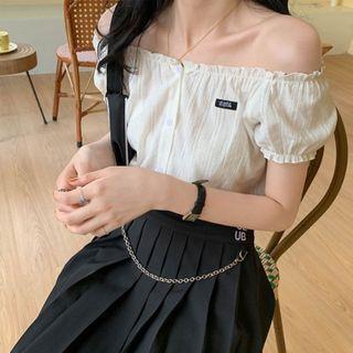 Short-sleeve Printed Single Breasted Cropped Top