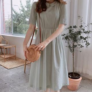 Round-collar Checked A-line Dress