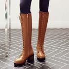 Block Heel Lace-up Tall Boots