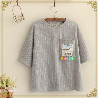 Tasseled Striped Crewneck T-shirt