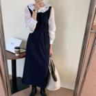 Mock Two Piece Long-sleeve Cuffed Sleeve Sheer Chiffon Midi Dress
