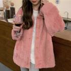 Fluffy Button-up Jacket Pink - One Size
