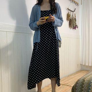 Spaghetti Strap Asymmetric A-line Midi Dress / Cardigan