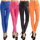 Faux Leather Front Zip Skinny Pants