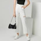 High-waist Straight-leg Cut-out Pants