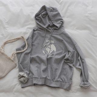 Printed Letter Hooded Long-sleeve Sweatshirt Melange Gray - One Size