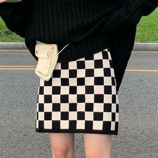 Check A-line Skirt Check - Black & Almond - One Size