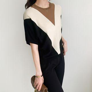 Color-block Dolman-sleeve Knit Top