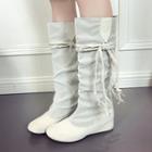 Woven Tie Mid-calf Boots