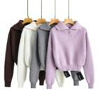 Long Sleeve High Neck Zip-front Plain Sweater
