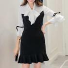 Tie-neck Bell-sleeve Ruffled Hem Sheath Dress