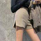 High-waist Zipper-side Woolen Shorts