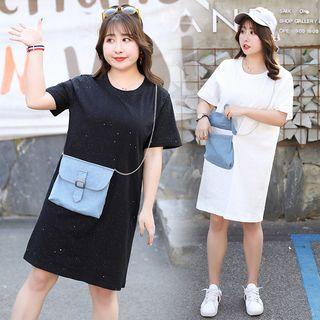 Short-sleeve Denim Pouch Shift Dress