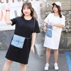 Short-sleeve Denim Pouch Shift Dress