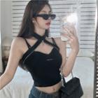 Halter-neck Label Applique Camisole Top