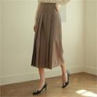 Button-trim Pleated Skirt