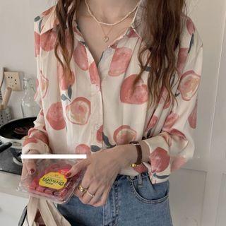 Long-sleeve Peach Print Shirt Peach - One Size