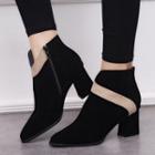 Pointed Chunky Heel Contrast-trim Ankle Boots