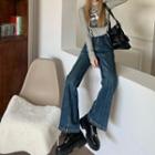 Mid Rise Washed Seam Front Wide Leg Jeans