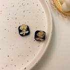 Flower Alloy Dangle Earring 1 Pair - S925 Silver - Gold & Black - One Size