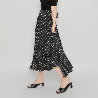 Polka-dot Long Pleat Skirt