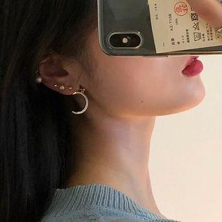 Rhinestone Moon Earring 1 Pc - 925 Silver Needle - Gold - One Size