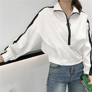 Contrast Trim Corduroy Long-sleeve Top