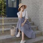 Gingham Flared Long Overall Dress Black - One Size