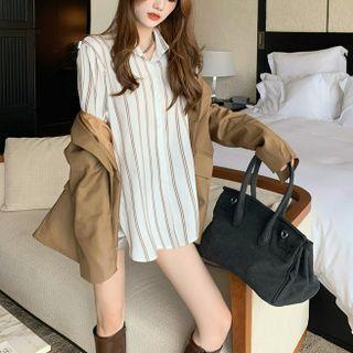 Long-sleeve Plain Blazer / Long-sleeve Striped Blouse