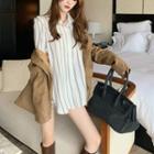 Long-sleeve Plain Blazer / Long-sleeve Striped Blouse