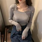 Square Neck Buttoned Knitted Top