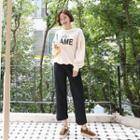 Letter-printed Balloon-sleeve Pullover