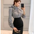 Set: Long-sleeve Houndstooth Top + Midi Fitted Skirt
