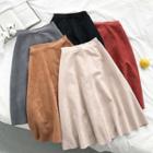 Plain High-waist Suede Midi Skirt