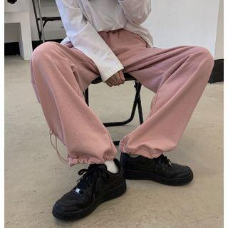 High Waist Plain Loose-fit Pants