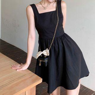 Sleeveless Square-neck Bow Mini A-line Dress