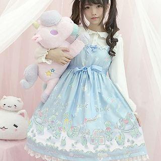 Peter Pan Collar Blouse / Print A-line Dress