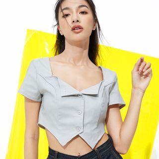 Eco-friendly Short-sleeve Asymmetrical Plain Crop Top