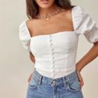 Plain Puff Sleeve Square Neck Top